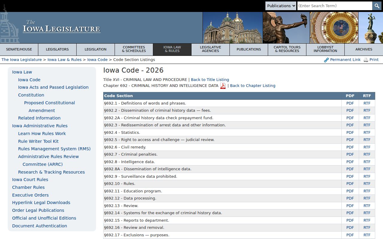 Iowa criminal history law relevant to Carroll County registry records