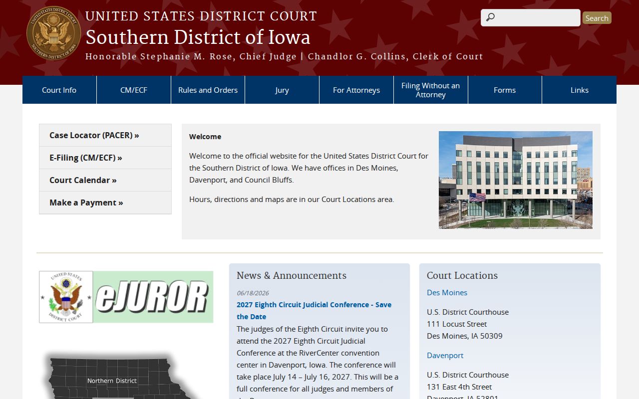Southern District of Iowa court for Coon Rapids criminal records