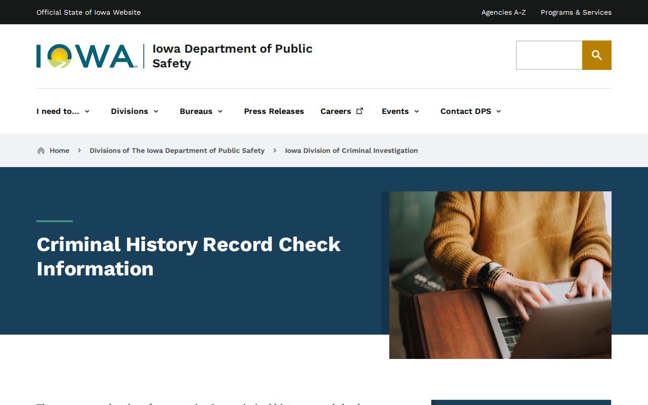 Carroll County criminal history Iowa DCI request information